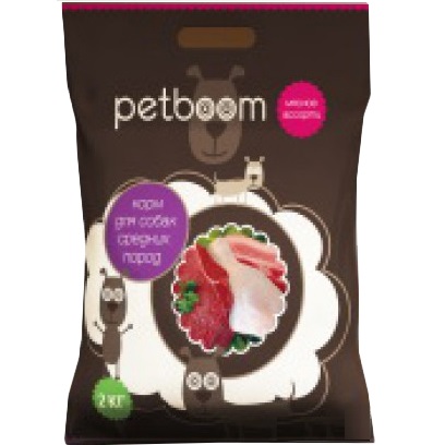 Корм сухой для взрослых собак средних пород Petboom Мясное ассорти, 2 кг